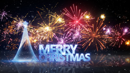 Wall Mural - merry christmas text and fireworks