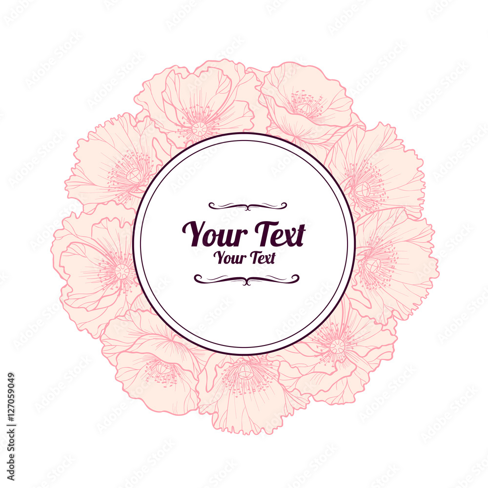 Vintage flower frame with pink poppies.Vector illustration Stock Vector ...