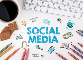 Wall Mural - Social Media, Business concept. White office desk
