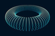 Torus. Connection Structure. Torus Shape Wireframe. Cyberspace Grid. Glowing mesh on a dark background.
