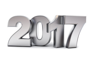 Aufkleber - Happy new year 2017 3D metal text isolated over white background with reflection and shadow 3D rendering