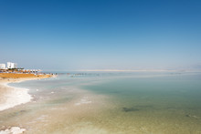 Swimmers In Dead Sea At Ein Bokek, Israel.