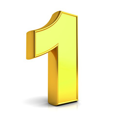 Aufkleber - 3D gold number one isolated over white background 3D rendering