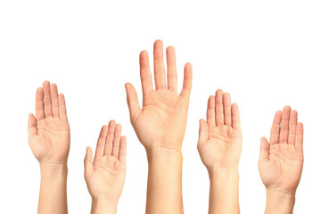 Hands up isolated on white background