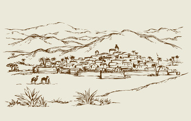 Wall Mural - City in a desert. Vector drawing