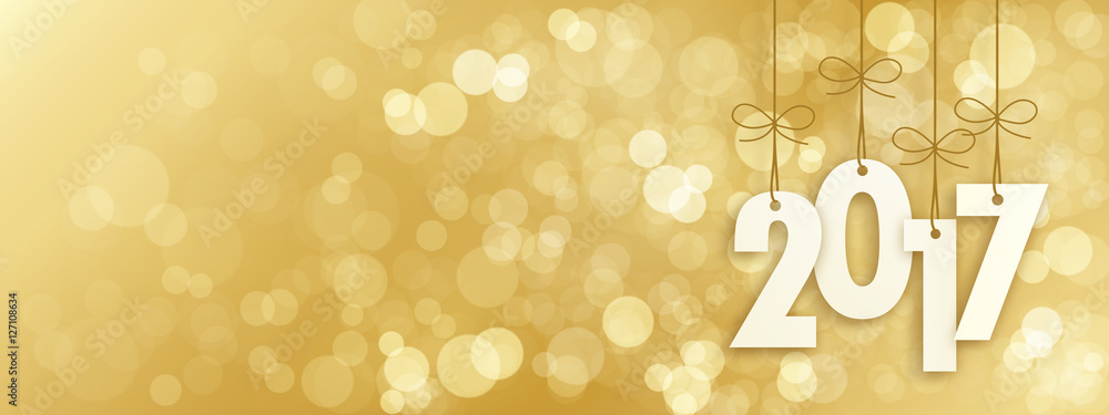 2017 Banner with Gold Bokeh Lights in the Background  - obrazy, fototapety, plakaty 