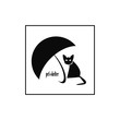 Cat under umbrella logo. Pet's shelter logo design template. Vector illustration.