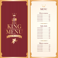 royal king menu for a cafe or restaurant and Price all in gold