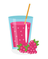 Wall Mural - Raspberry juice in a glass. Fresh isolated on white background. fruit and icon. drink, compote. cocktail. Vector illustration 