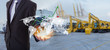 © kamonrat - Image of business concept on management bring to be global network coverage world map , Logistics Import Export Tracts vehicle at harbor background (Elements of this image furnished by NASA)