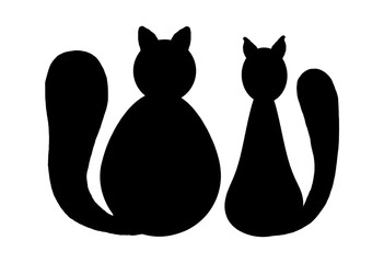 Graphic silhouette of two cats in love for design.