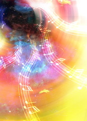 Fototapete - music note and Space and stars with abstrtact color background.