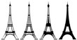 eiffel tower black and white vector outline and silhouette set