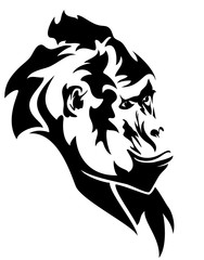 gorilla ape head black and white vector outline