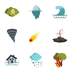 Wall Mural - Natural emergency icons set. Flat illustration of 9 natural emergency vector icons for web