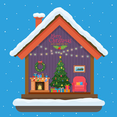 Poster - Christmas house in cut with snow.