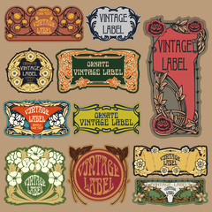 Canvas Print - Vector vintage items: label art nouveau