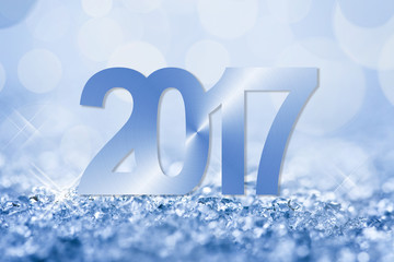 Wall Mural - 2017 blue snow and bokeh greeting card