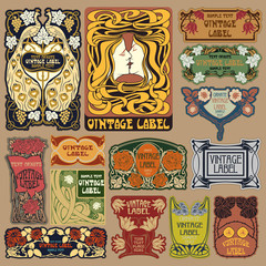 Vector vintage items: label art nouveau
