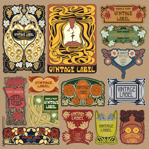 Láminas Vector vintage items: label art nouveau