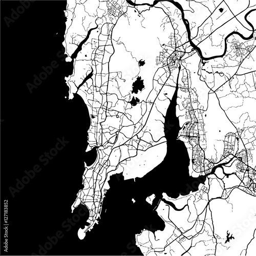 Fotografía Mumbai, India, Monochrome Map Artprint