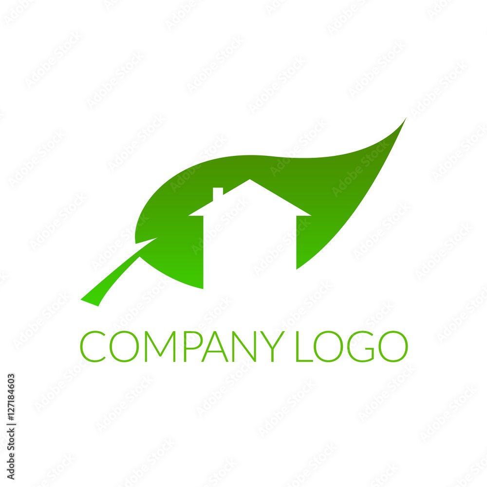 Logo dla firmy z branży ekologicznej, dom w liściu - obrazy, fototapety, plakaty 