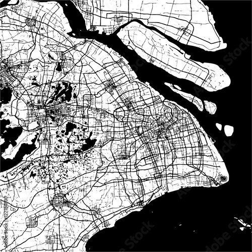 Fotografía Shanghai, China, Monochrome Map Artprint
