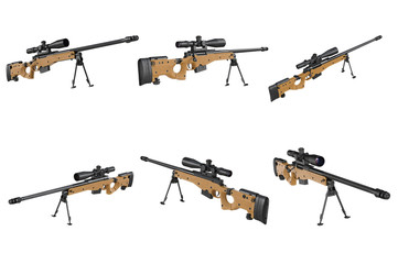 Poster - Rifle sniper beige color with optical scop set. 3D graphic