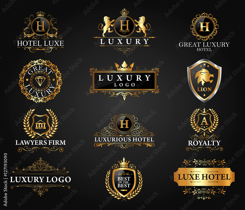 Great Luxury Set, Royal and Elegant Logo Vector Design - obrazy, fototapety, plakaty 