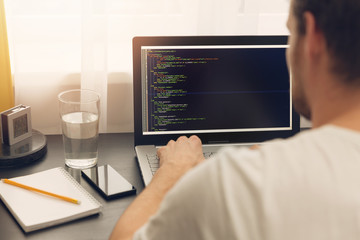 Wall Mural - website programmer working on laptop at office