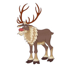 Christmas Red Nose Reindeer Rudolph With Inscrutable Smile Vector Illustration On White Background