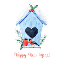 watercolor christmas birdhouse
