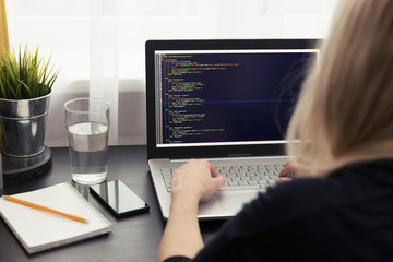 Wall Mural - woman freelance programmer working from home