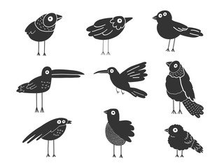 Birds silhouettes set, vector illustration