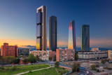 Fototapeta  - Madrid. Image of Madrid, Spain financial district with modern skyscrapers during sunset.