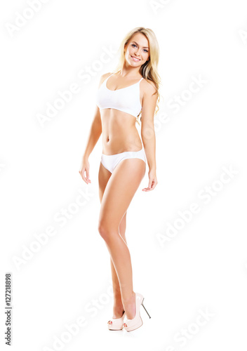 Young and fit blond woman in white erotic lingerie - Buy this ...