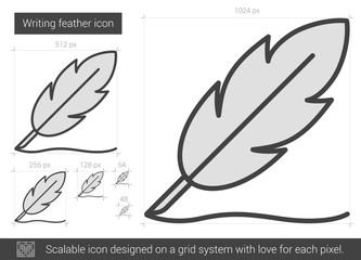 Poster - Writing feather line icon.