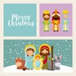 holy family manger scene. merry christmas card colorful design. vector illustration
