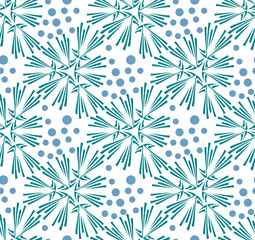 Wall Mural - Vector seamless pattern with blue snowflakes, Christmas tree on white background.. Winter christmas background.