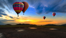 Colorful Hot Air Balloon With Sunset