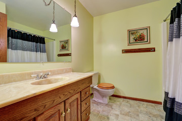 Wall Mural - Bathroom vanity with marble counter top and mirror.