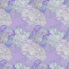  fantasy seamless texture for batik with floral pattern. watercol