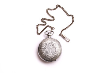 Vintage silver pendant isolated on white background.