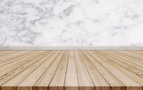 Fototapeta Desenie - Natural oak wood floor with luxury marble stone wall texture