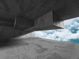 Fototapeta Do przedpokoju - Concrete abstract architecture on cloudy sky background
