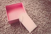 Empty Pink Gift Box With Tag For The Wishes For The Holiday (vintage)