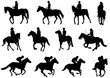 people riding horses silhouettes - vector