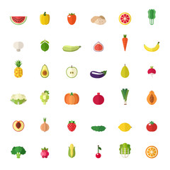 Fruit and vegetable big flat icons set.