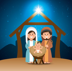 Wall Mural - holy family merry christmas manger vector illustration eps 10