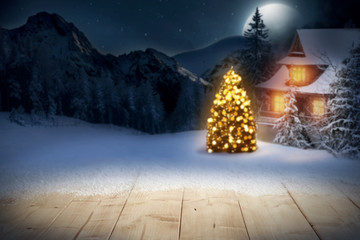 Wall Mural - christmaas time and wooden desk of free space 